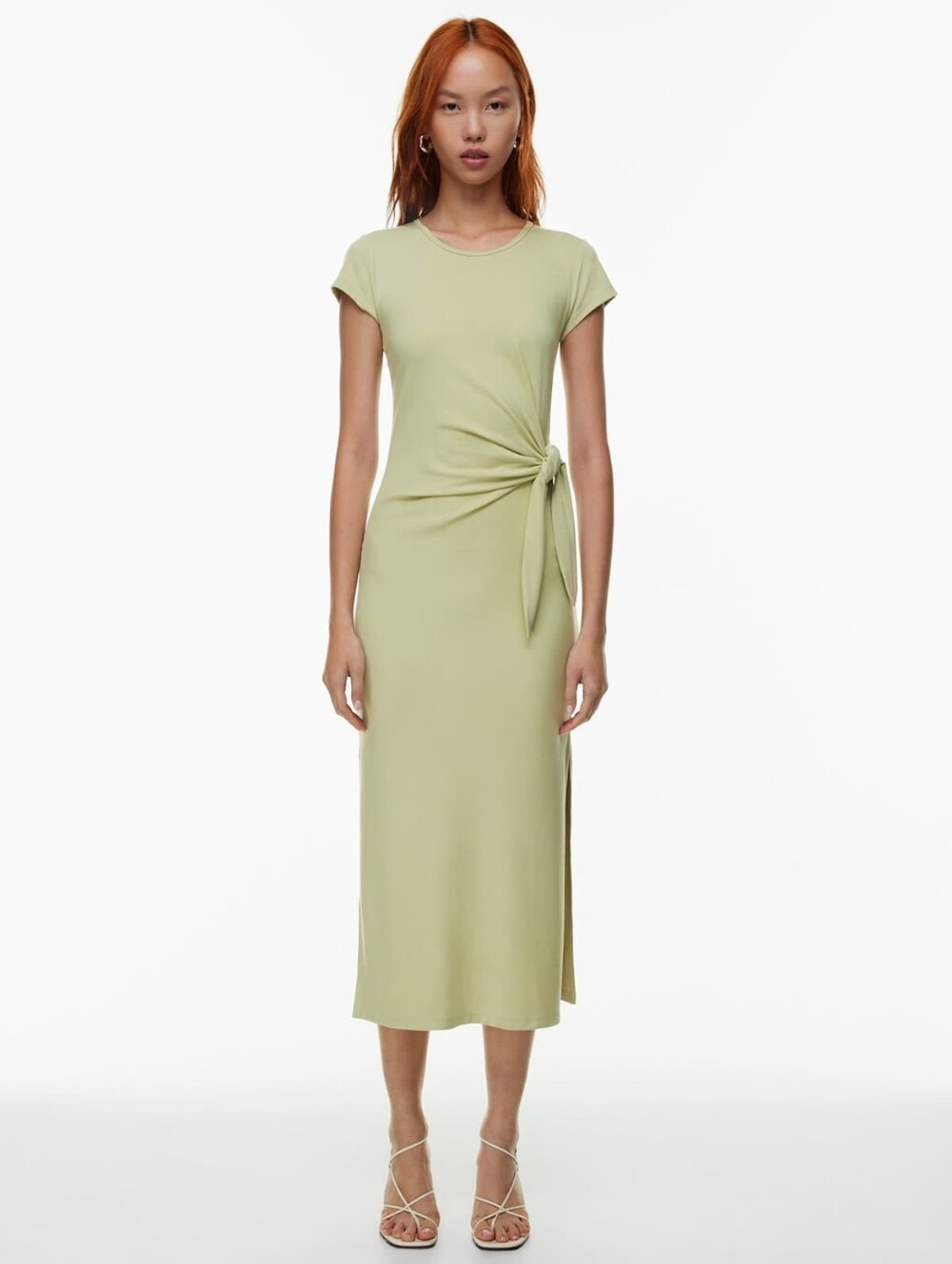 ARITZIA WILFRED Fortune Maxi Dress Light Green Size Medium Front Bow Slits
